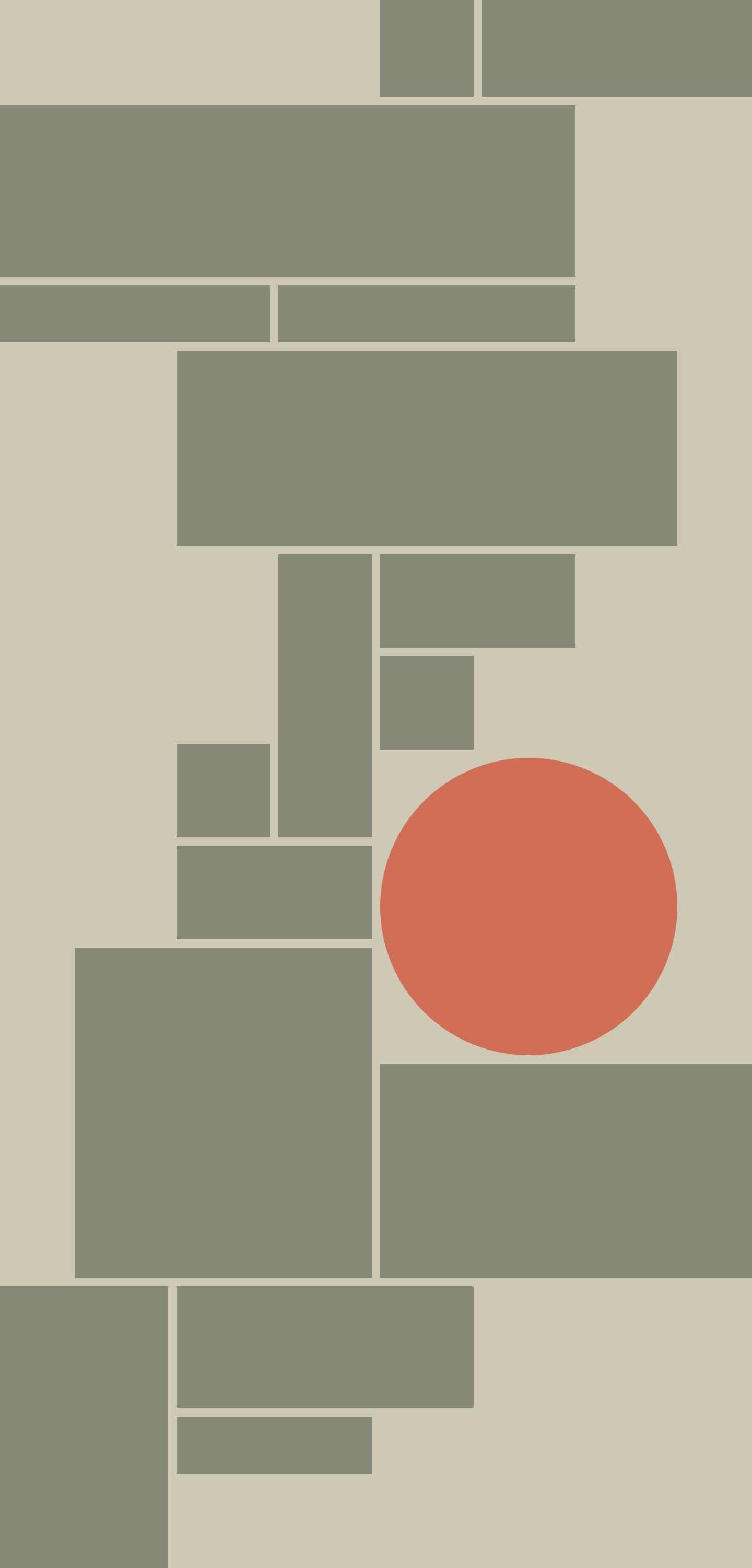 sage rectangles and orange circle